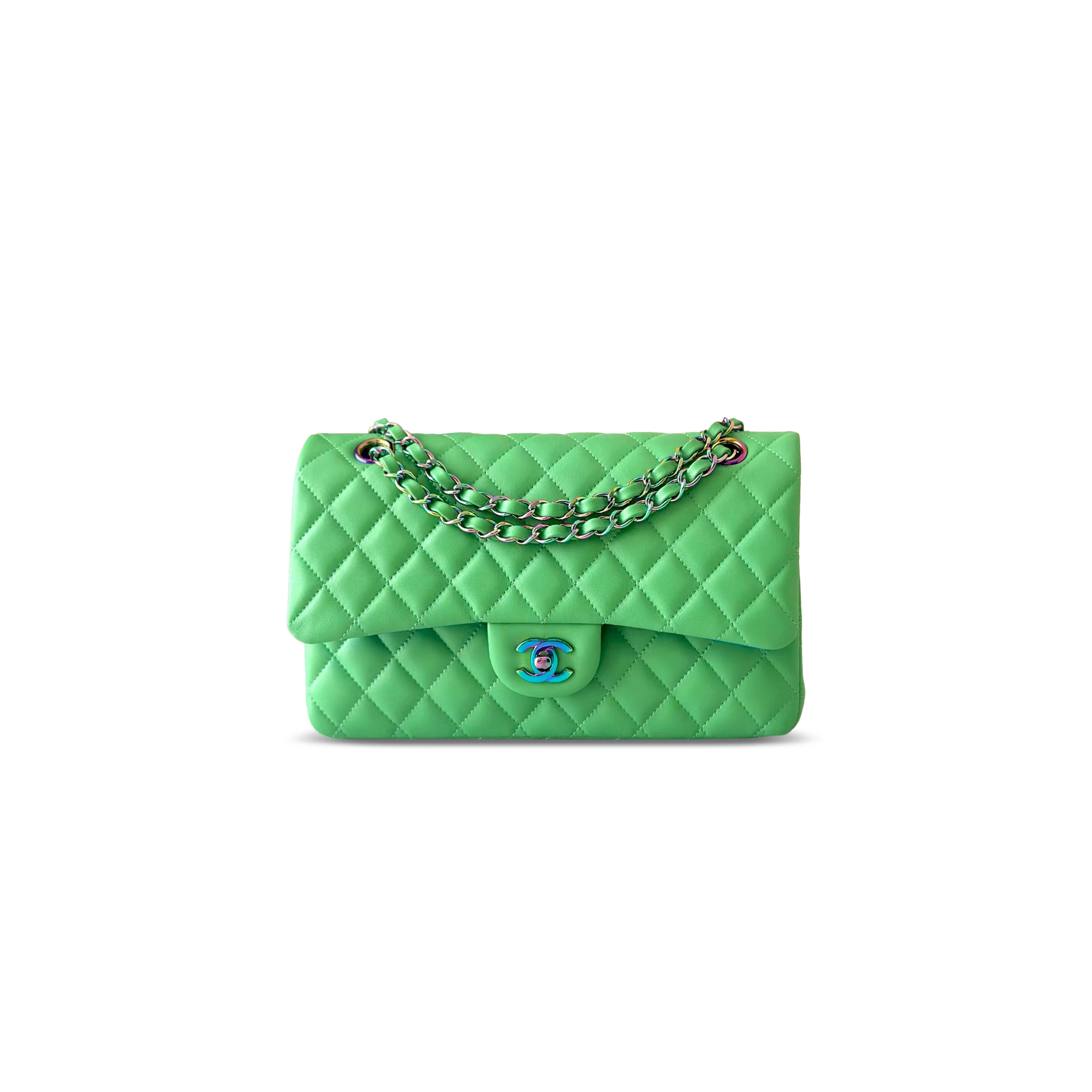 CHANEL RAINBOW CLASSIC MEDIUM DOUBLE FLAP BAG GREEN A01112 (25*16*8cm)